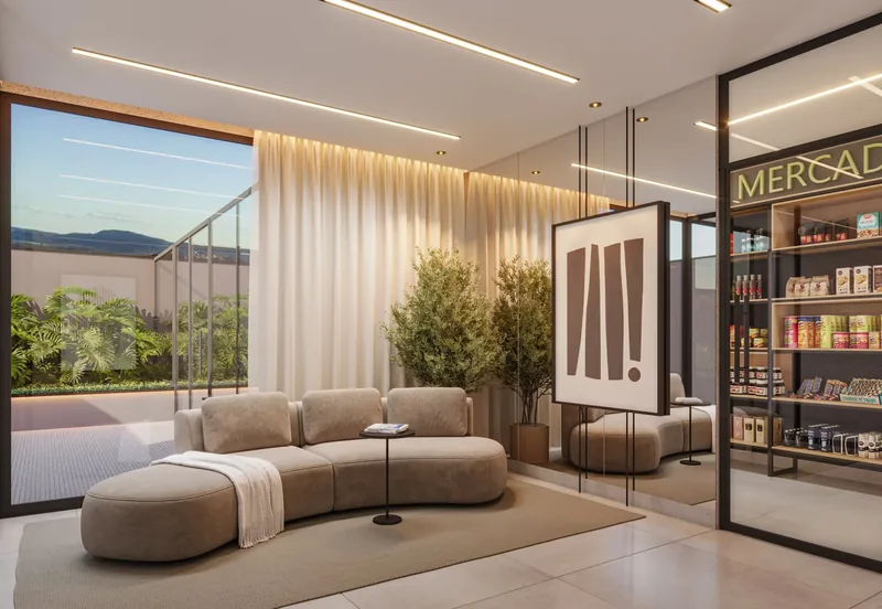 Hall com minimercado autônomo e smart lockers